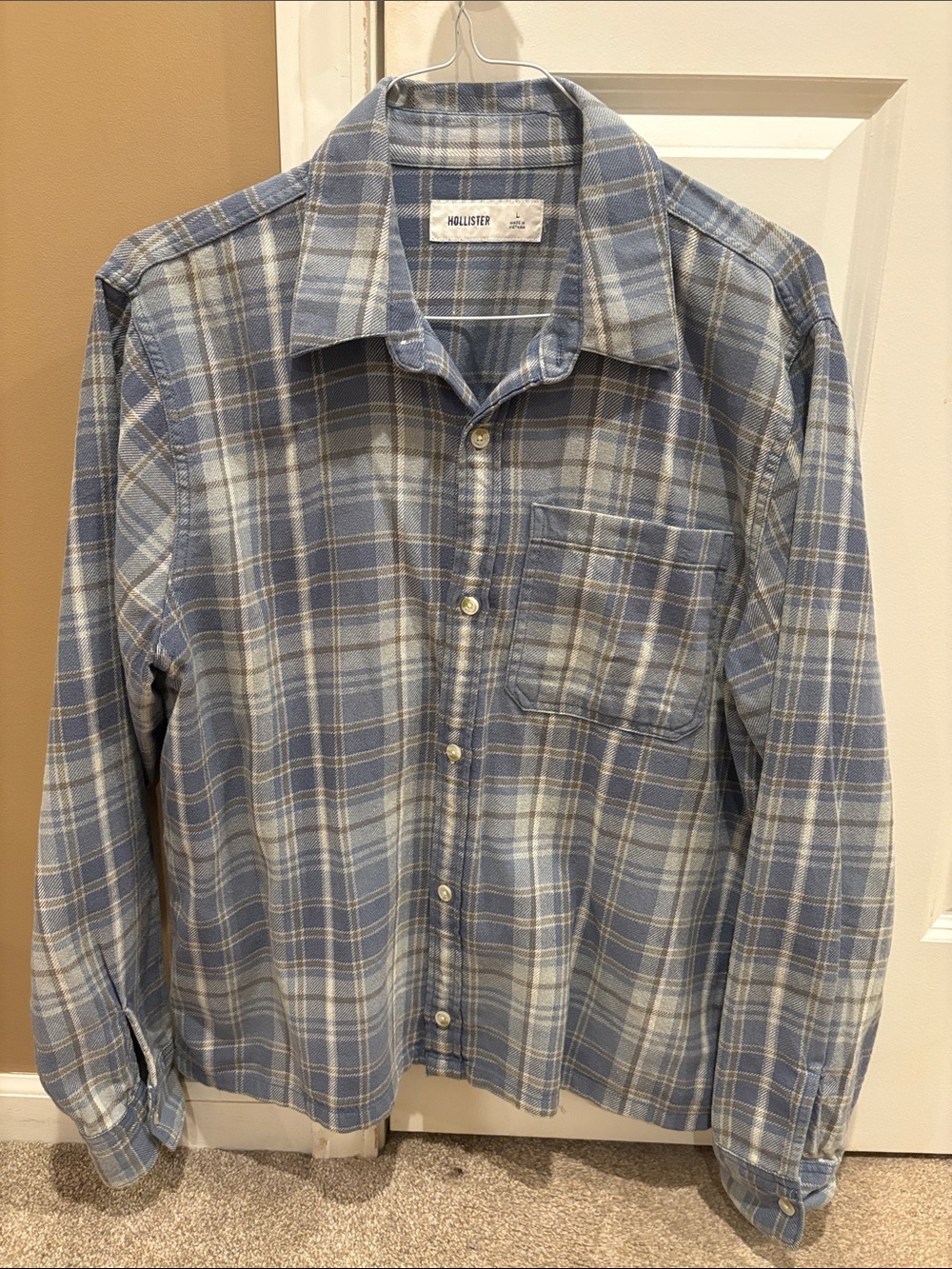 Hollister Light Blue and White Plaid Button-Down Shirt